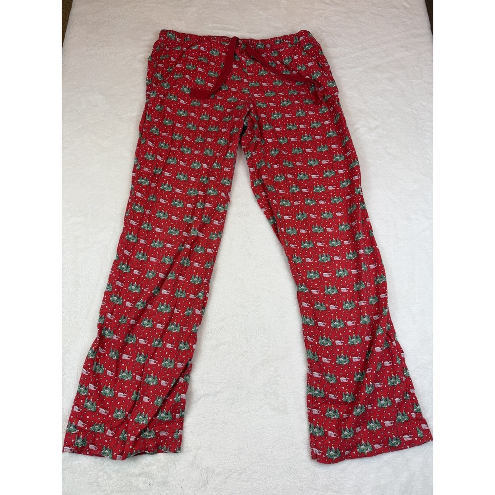 Vineyard Vines Womens XS Christmas Whale Tree Pajama Pants Red Drawstring